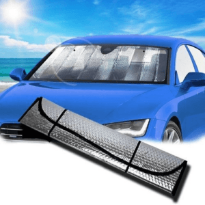Pare-soleil pour pare-brise de voiture avec pochette de rangement, Pare- soleil de voiture en matériau durable 240T pour les rayons UV et la  protection contre la chaleur du soleil